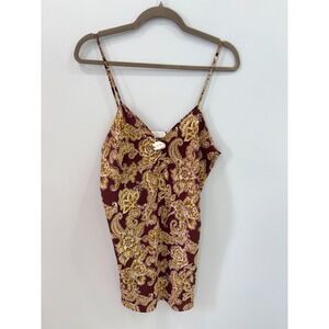 Vintage Val Mode Paisley Slip Dress Burgundy Gold Spaghetti Strap L Nightgown